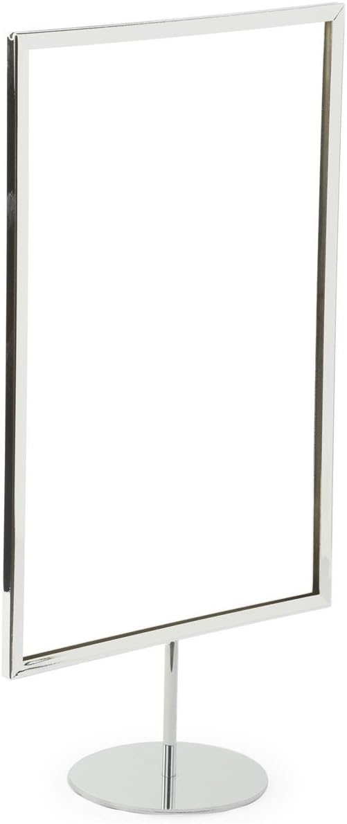 Displays2go 11 x 17 Inch Sign Holders for Tabletop Use, Set of Ten Frames, Weighted Base, Chrome (RD1117CMMS)