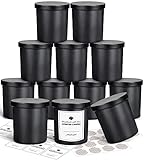 SUPMIND 12 Pack 10oz Glass Candle Jars with Lids and Sticky Labels, Empty Candle Jars for Making Candles Bulk Containers(Matte Black)
