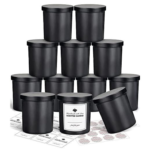 SUPMIND 12 Pack 10oz Glass Candle Jars with Lids and Sticky Labels, Empty Candle Jars for Making Candles Bulk Containers(Matte Black)