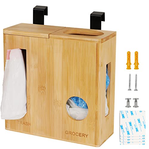 Jolensoy Grocery Bag Holder Trash Bag Holder Dispenser 2-In-1 Bamboo Plastic Bag Organizer For Grocery Bags And Garbage Bags Wall Mounted For Home Kitchen Cabinet Organization #TOP9