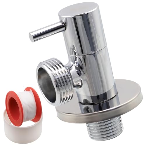 AERZETIX - C74944 - Valvola d'arresto ad angolo 1/2x3/4 con rosetta e guarnizione in PTFE - in ottone e rivestimento nichelato - raccordo rubinetto acqua potabile sanitaria lavello bagno cucina