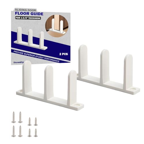 Sliding Closet Door Floor Guide, ABS Sliding Closet Door Hardware for 1-3/8" Thick Door, White Closet Door Guides for Cabinet Floor with Screws, 2 Packs