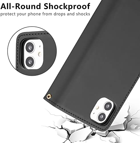 EYZUTAK Case for iPhone 11 6.1 inch, Glossy PU Leather 9 Card Slots Magnetic Closure 2 in 1 Folio Flip Detachable Wrist Strap Zipper Wallet Shockproof Removable Back Cover Case - Black