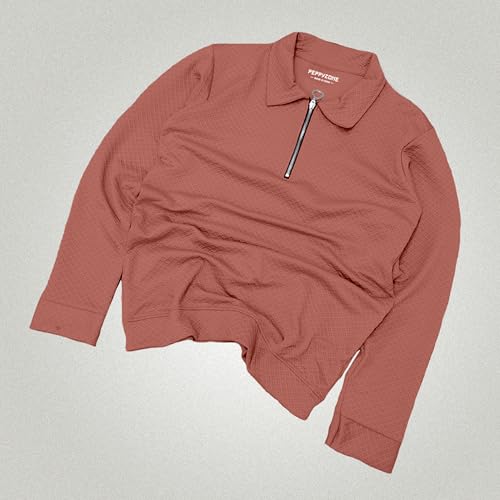 Image of Peppyzone Men's Full Sleeve Textured Polo T-Shirt with Collar | Stylish Chain Zip Tshirt for Man | Premium Polyester Lycra Stretch Fabric | Long Sleeve T Shirt for Men