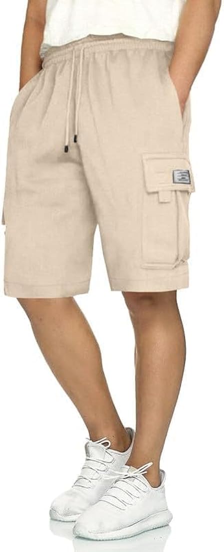 Q - RIOUS Mens Casual Sweat Cargo Cotton Shorts Drawstring Elastic