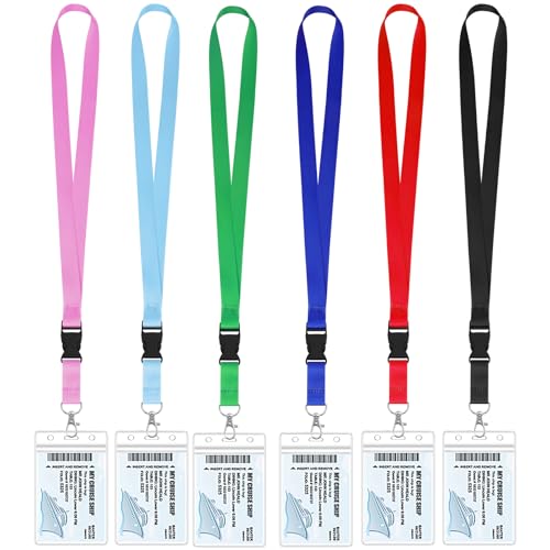 6 Pack Lanyards for Cruise Ship Card with Waterproof ID Card Badge Colorful