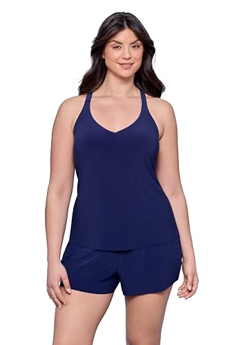 Aqua Green Women's Full Coverage Supportive Y-Back Swim Tankini Top, Twilight, Small