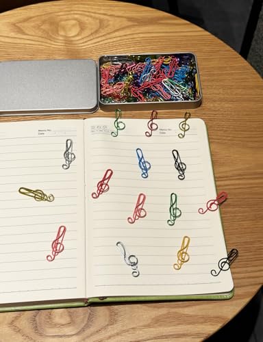 Cute Paper Clips, 100 Pcs Music Paper Clips Assorted Colors Metal Musical Notes Treble Clef Funny Student Teacher Gifts for Desk Bookmark Office School Notebook, Christmas Gifts