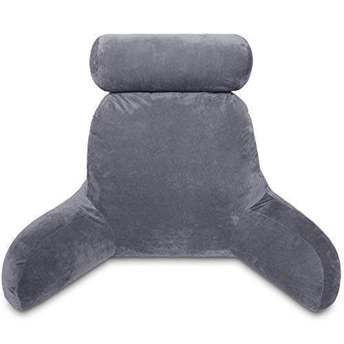 QUEEN ROSE Almohada de Lectura apoyar la Espalda Mientras se relaja, Juega, Lee o mira televisión - Funda de Felpa extraíble - Gris