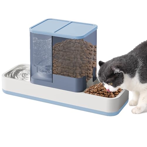 Image of Yummy Sam Automatic Small Pet Feeder and Water Dispenser, 2 in 1 Gravity Cat Auto Pet Feeder and Waterer Set Feeder Dish for Small Medium Pets Dog Puppy Kitten (Blue)
