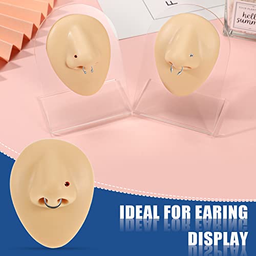 2 Pcs Silicone Nose Model Fake Rubber Nose Realistic Flexible Soft Body Part Displays for Piercing Practice Training Jewelry Display Practicing Suture Mannequin Teaching Tool with Acrylic Stand