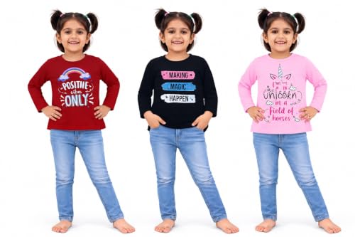 Image of NammaBaby Baby Girl Pure Cotton Hoseiry Regular Fit T-Shirt Top Tshirt - Pack of 3