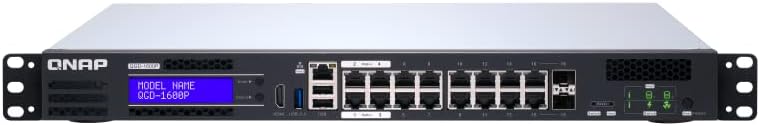QNAP QGD-1600P-8G 16 Port Smart Edge PoE Switch with 1GbE (RJ45) and 1GbE (SFP/RJ45) Combo Ports, Intel Celeron J4115 CPU