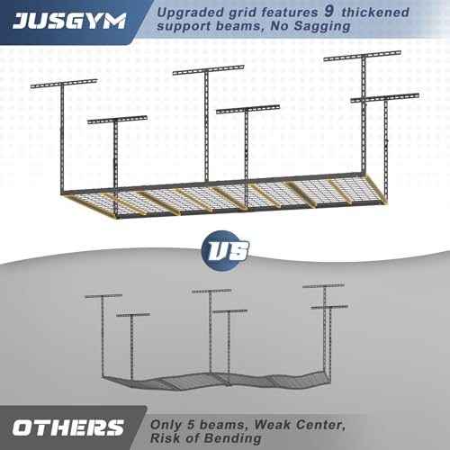 Jusgym 4X8FT Overhead Garage Storage Rack, 26"-40" Height Adjustable Garage Ceiling Storage Racks, Heavy Duty Metal Overhead Storage Organizer System, 750LBS Weight Capacity by Jusgym - Image 3