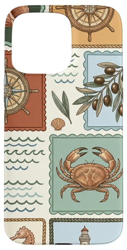 Vintage Nautical Sea Pattern Coastal Beachy Summer Stamps �X�}�z�P�[�X iPhone 15 Pro Max �p