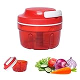 Pumwoy Zwiebelschneider, Zwiebel Zerkleinerer mit Seilzug, Gemüseschneider Manuell für Gemüse, Obst, Fleisch, Handbuch Gemüsehacker (Rot-300ML), Zerkleinerer Manuell