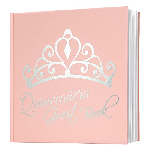 Calculs Libro De Firmas para Quinceañera Guest Book 15th Quinceanera Party Favors Polaroid Picture Book Decorations 8.5” Square Pink Cover Silver Gilding