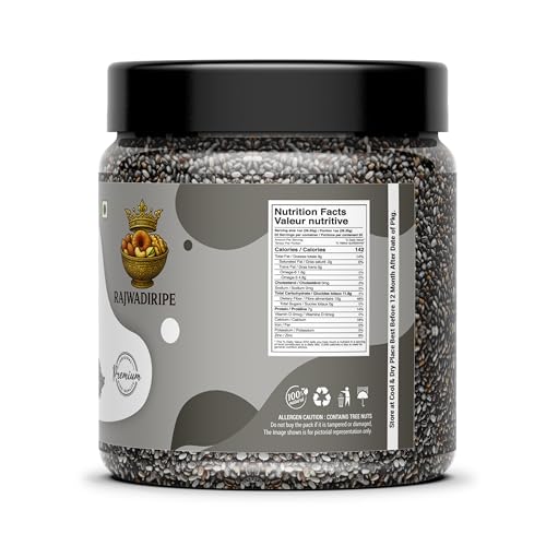 Image of RAJWADIRIPE Premium Raw Chia Seeds, Omega 3 Rich, High in Calcium, Protein & Fibre, Jar Pack (1KG)