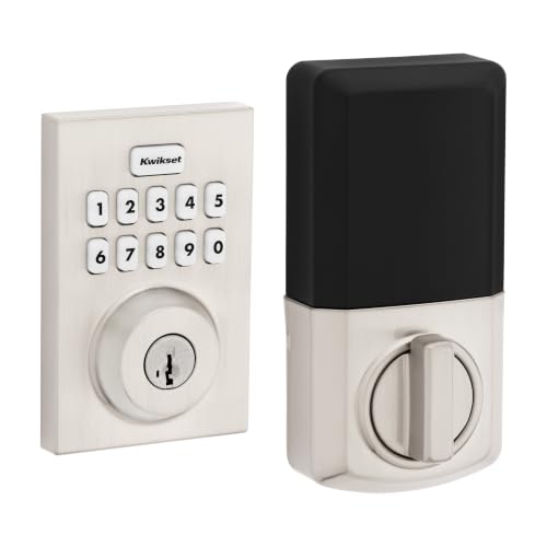 Kwikset Powerbolt 250 10-Button Keypad Satin Nickel Contemporary Electronic Deadbolt Door Lock, Featuring Convenient Keyless Entry, Customizable User Codes and Auto-Locking