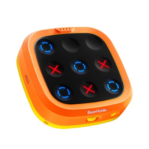 BearHonie 4-in-1 Handheld Tic Tac Toe Game Portable Electronic Board Games for Kids & Adults, Travel Fun & Memory Growth Gift, Orange