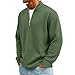 OAZKXCN Quarter Zip Pullover Men Long Sleeve Waffle Shirts Tops Loose Lightweight Trendy Big And Tall Sweaters Sweatshirts For Men Army Green 5XL