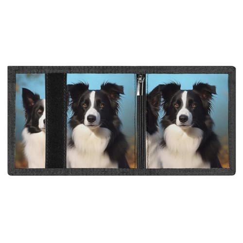 Border Collie Trifold Wallet for Men - Slim 8 Card Slots, Zipper Coin Purse Money Clip, Cash Compartment4