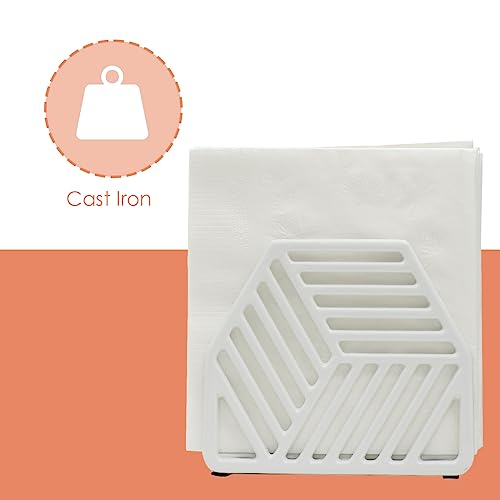 Home Basics Lines Upright Cast Iron Napkin Holder, White | Enamel Coated | Neutral Color | Free Standing | Holds All Size Napkins #TOP3