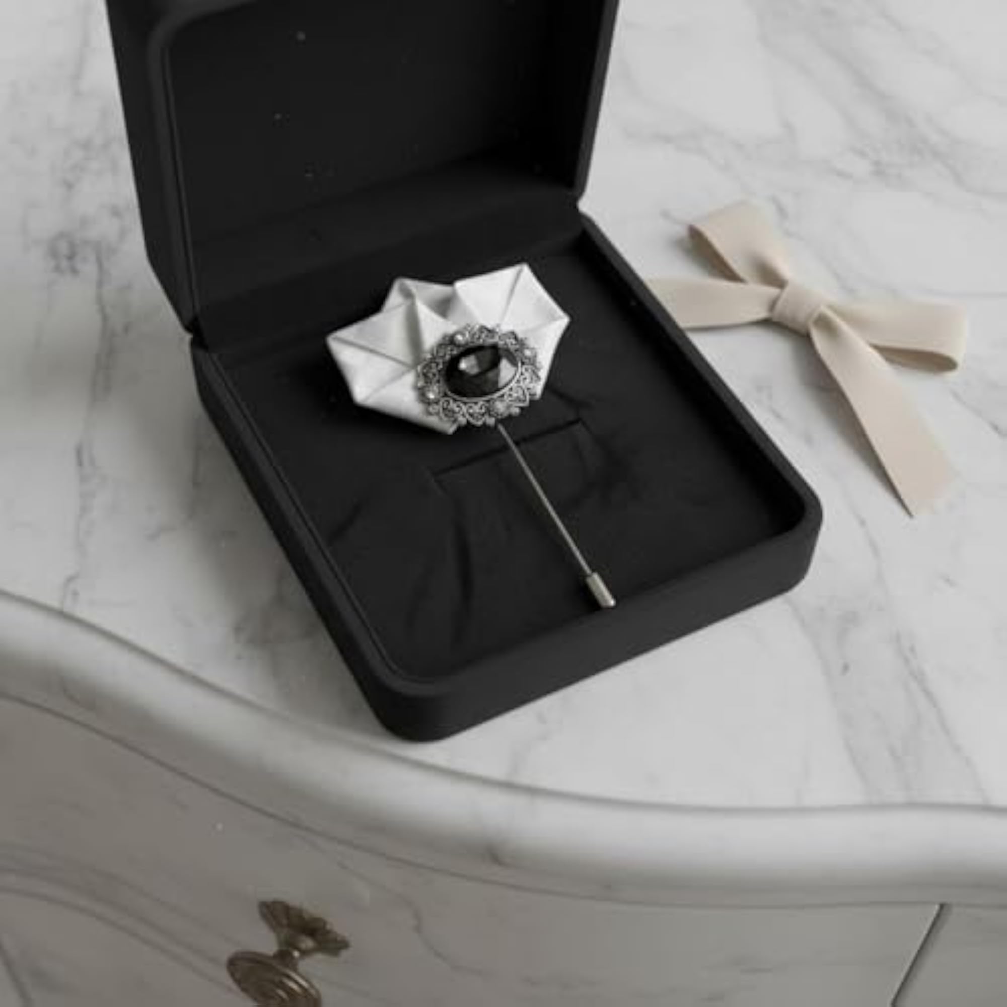 BNF® Men's Korean Design Boutonniere Lapel Pin, Elegant Textile Flower