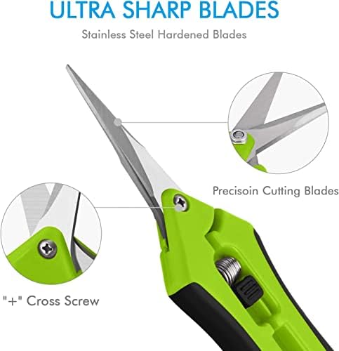 Jasni Professional Pruning Shears, Trimming Scissors - Straight Tip, Gardening Hand Pruner Pruning Shear Stainless Steel Blades with Spring-Loaded Comfort Grip Handles