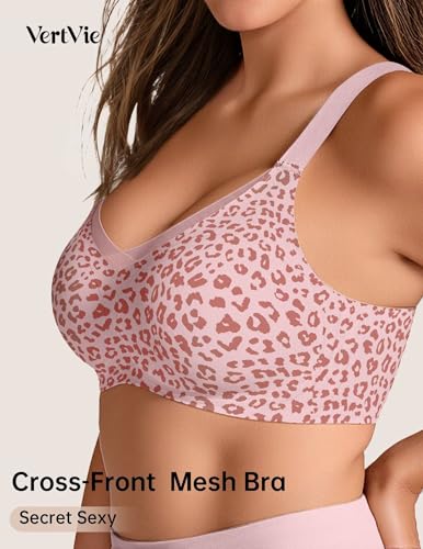 Image of Vertvie Wireless Bras Women Seamless Jelly Supportive Mesh Crossover Bra No Underwire Push Up Full Coverage T-Shirt Bralette