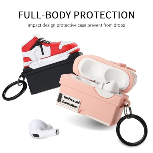 Image of [2Pack] Gedicht for Apple Airpods Pro Case Cover, Cute Cartoon Shoe Box Soft Silicone Protective Cases for AirPods Pro 1st Generation Case with Keychain for Women Men, Red+Pink