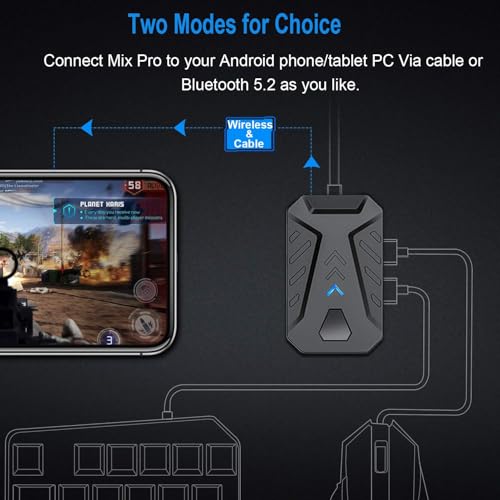 Image of 4 in 1 Mobile Game Combo Pack Pro with RGB Mini Gaming Keyboard & Mouse with Side Button, Gaming Adapter with Mobile Game Converter for Android (Wired+Wireless (APP Require))