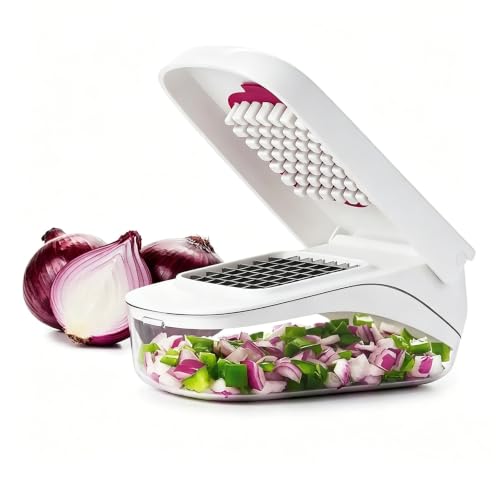 Multifuncional Cortador de Verdura Manual, Mandolina de Cocina Profesional, Cuchilla Afilada Acero Inoxidable, Picadora Verduras con Recipiente, Diseño Abierto Parte Posterior