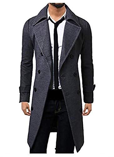 WSLCN Casaco Trench Masculino de Inverno Jaqueta Comprida Transpassado Duplo Cinza Tamanho M