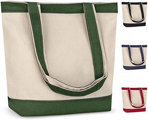 CUSTOMIZE123 Canvas Tote Bag with Handles for Woman, Reusable Cloth Bag for Groceries and Shopping - Blank Cotton Tote Bag, Suitable for DIY Projects – HEAVY DUTY – 16" X 14.5" With 4” Gusset, Green