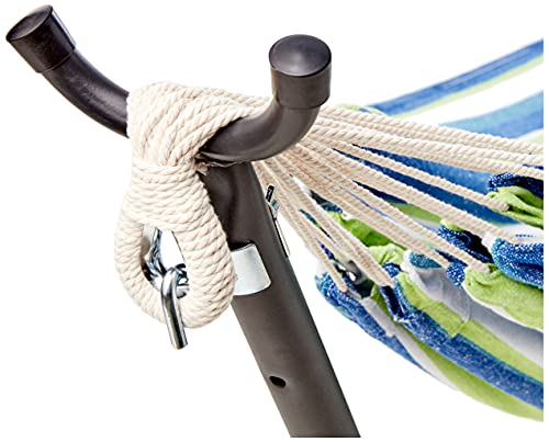 Image of Amazon Basics Double Hammock with 9-Foot Space Saving Steel Stand and Carrying Case, 2 Person, 450 lb Capacity, Cotton Polyester, Oasis Stripe, 110 inch x 47 inch x 43 inch