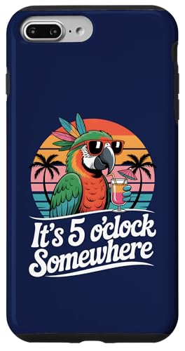 It's 5 O'Clock Somewhere Parrot ���g�� �� �r�[�` �n���C�A�� �X�}�z�P�[�X iPhone 7 Plus/8 Plus �p