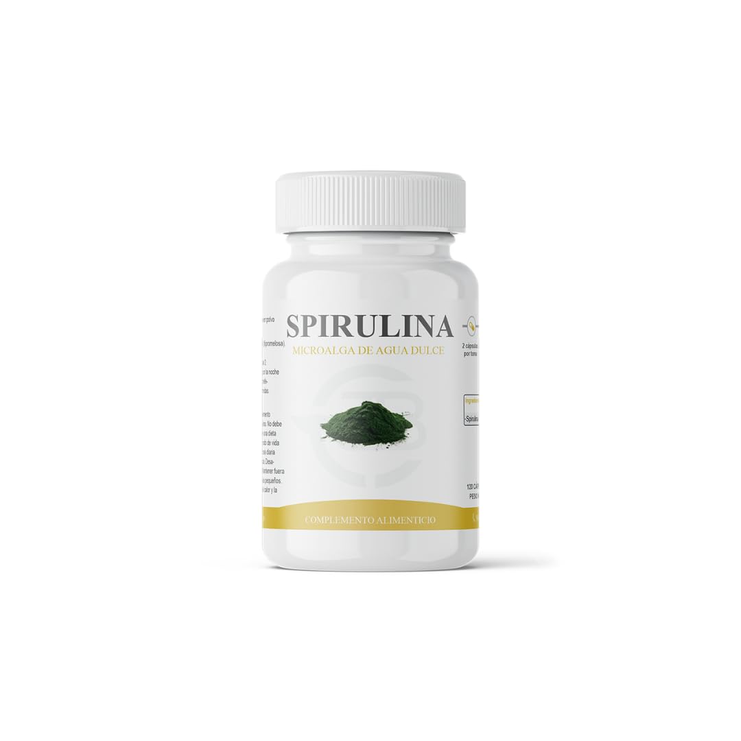 Espirulina - Spirulina Platensis - Microalga de Agua Dulce - 2160 mg por Dosis Diaria - Fuente de Nutrientes - Energía Natural - 120 Cápsulas Vegetales