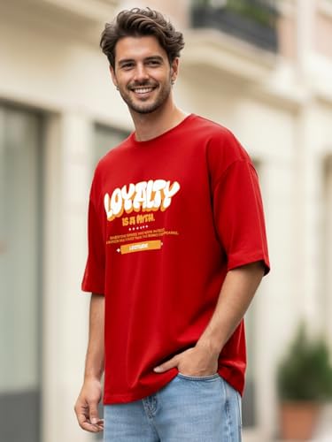 Image of LEOTUDE Men Oversized Half Sleeve Round Neck Tshirt for Men's (Color :