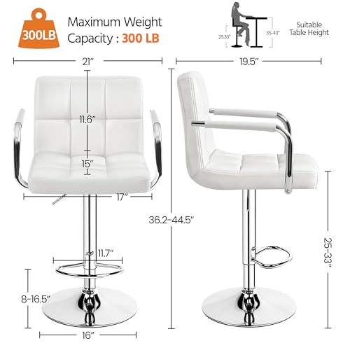 Image of Yaheetech Bar Stools Set of 4, Swivel with Backs, Adjustable Height, White