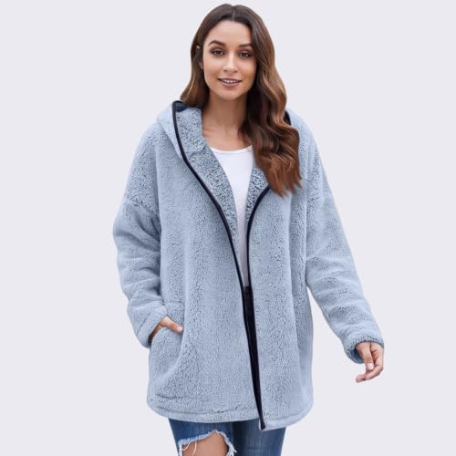 Womens Sherpa Jacket Shearling Fluffy Blanket Winter Zip Up Long Coat - image 4