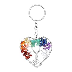 MYBOTA Tree of Life Keyring 7 Chakra Healing Crystal Tumbled Stone Natural Gemstone Car Key Chain Reiki Healing Keychain for Friendship Women Men Girls Bikes Home