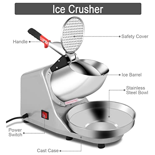 Electric Ice Crusher, 380W 2200 RPM Snow Cone Maker Machine w/Dual Stainless Steel Blades, Crushing 85kg Ice Per Hour, for Home & Commercial Use - Image 5