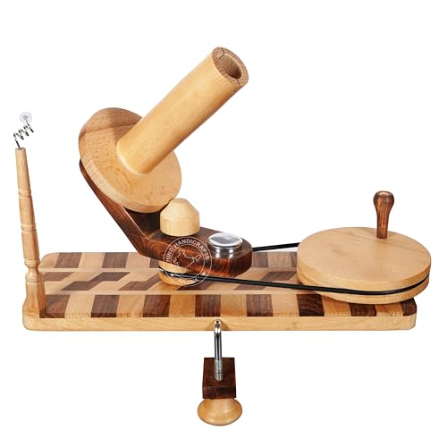 Image of Hind Handicrafts Wooden Yarn Ball Winder for Knitting Crocheting - Handcrafted - Natural Hand Operated - Knitter's Gifts Center Pull Ball Winder (Check 3)