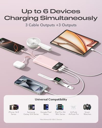 Image of Orfeika 20000mAh Power Bank Fast Charging, Portable Charger with 4 Built-in Cables & 6 Outputs, 20W PD USB C Battery Pack Compatible with iPhone 16 /15, Galaxy, Android, iPad & More (Travel Essential)