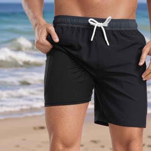 Men's Swim Trunks Compression Lined Shorts Bathing Suits with Pockets Inseam Liner Swimming Trunk for Beach