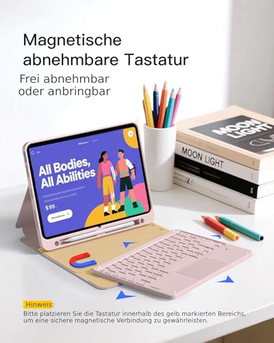 Inateck iPad 10 Generation Hülle mit Tastatur, für iPad 11 Gen. A16 2025 11 Zoll, Air 11 Zoll M3/M2 (2025/2024),Air 5/4, Pro 11 4/3/2/1,mit Touchpad und Stifthalter, Abnehmbar,QWERTZ,Classic N0001 3