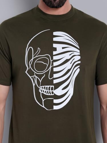 Image of Go Devil Men's Green 100% Polyester Printed T-Shirt | Half Sleeve, Regular Fit Casual Wear for Men