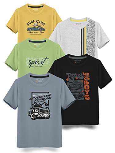 HELLCAT Boys Round Neck Printed Blended Cotton Tshirt -Combo Pack...