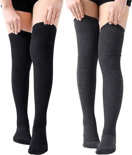 Wool Warm Thigh High Socks Extra Long Cotton Knitted Warm Thick Thermal Woolen for Women Winter Wear Knee Length Leg Warmers Tall Long Boot Cuffs Cap Stocking Girls Stripe Warmer-image-9
